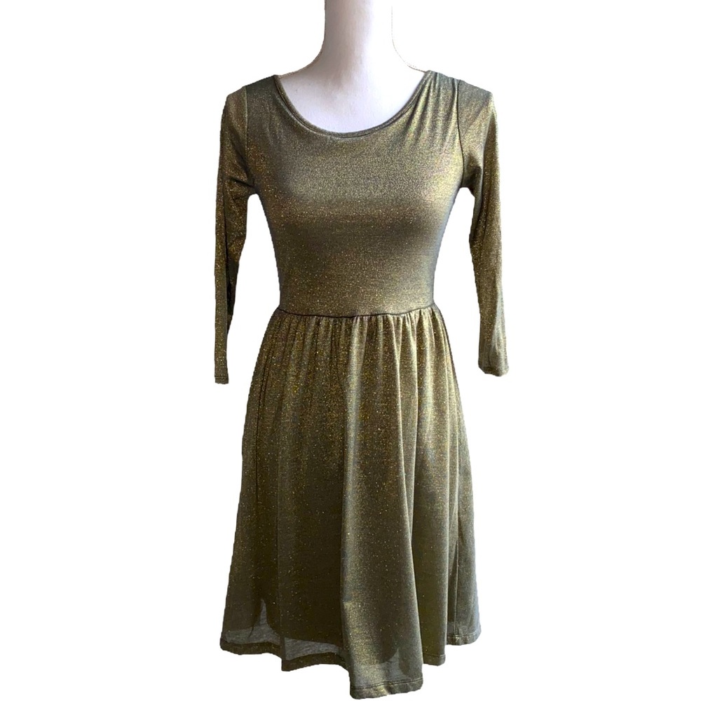 EPILOGUE GOLD METALLIC LONG SLEEVE RACER BACK DRESS